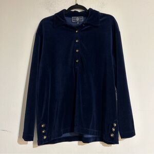 St. John Sport Velvet Velour Gold Button Popover Top Navy Small Holiday Regency